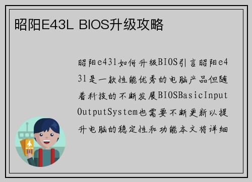 昭阳E43L BIOS升级攻略
